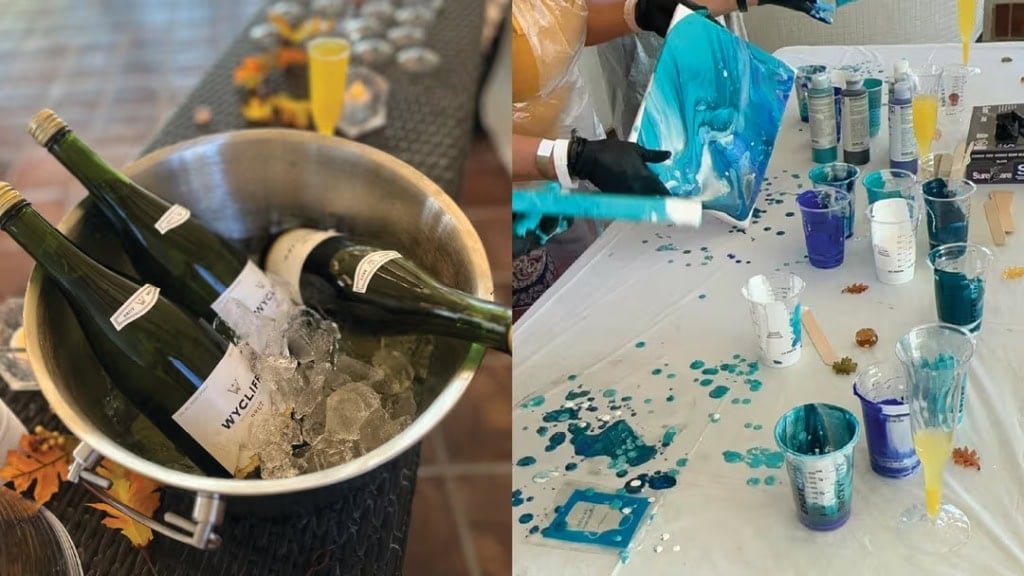 Bottles of champagne chilling in ice bucket at Murrieta Hot Springs Resort spa.