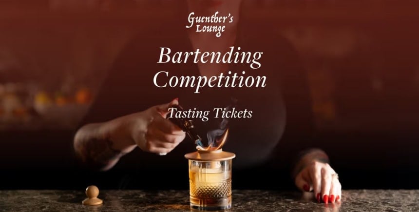 Bartender pouring drink at Guenther's Lounge during a competition.