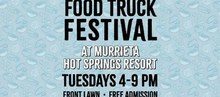 Food truck festival at Murrieta Hot Springs Resort with food trucks and outdoor setting.