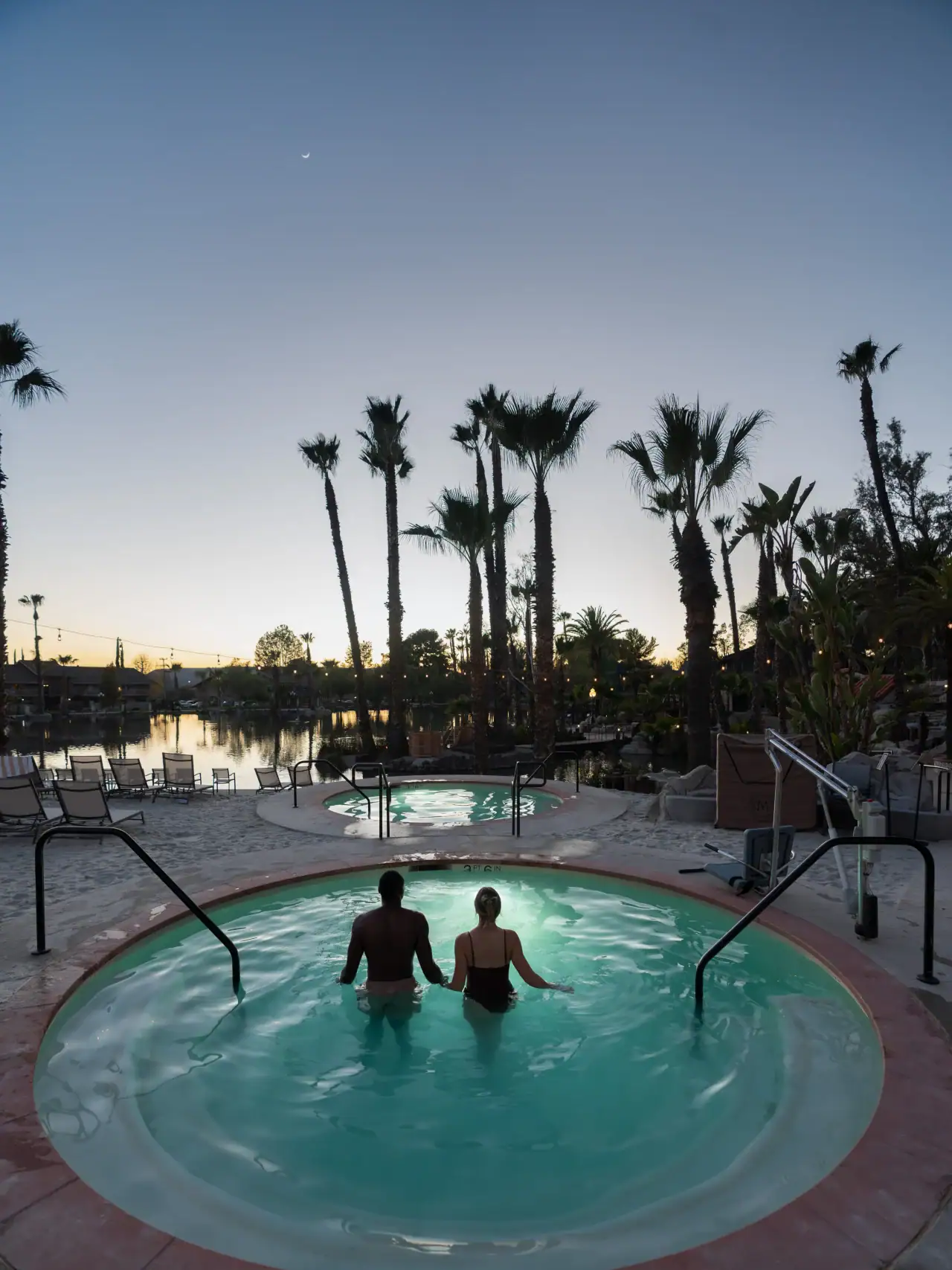 Couple sharing a quiet geothermal soaking experience at Murrieta Hot Springs Resort